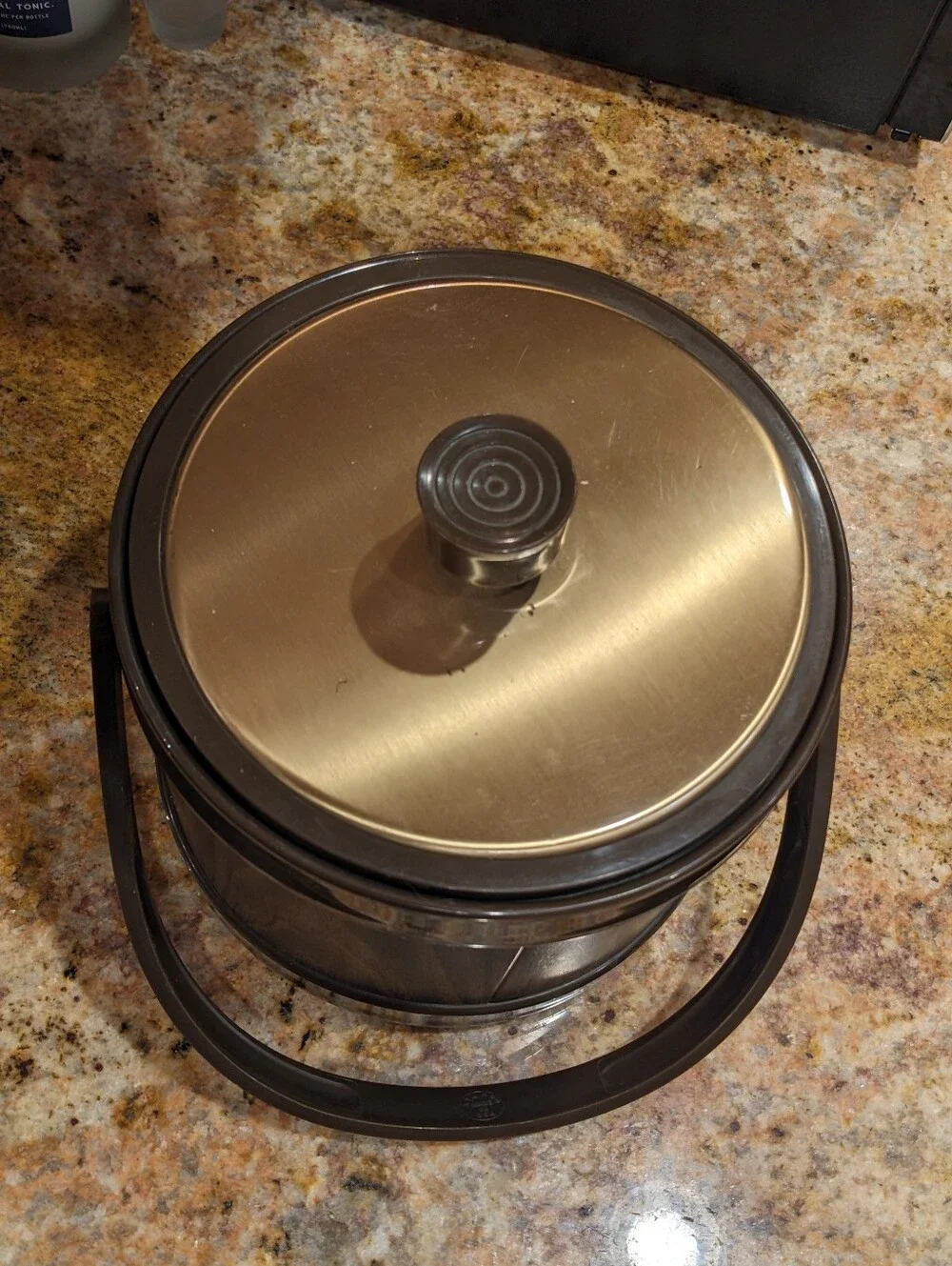 Vintage Atapco Ice Bucket Lid Handle Faux Wood Grain Faux Brass Accent Pre-owned